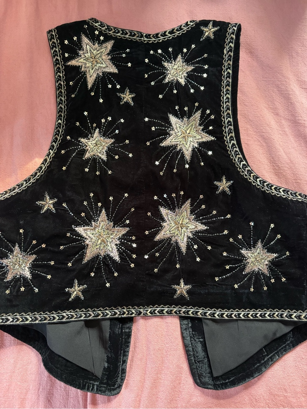 Free People Stargaze Vest Black Velvet Embroidered Sequin Western Boho Medium - Picture 7 of 9